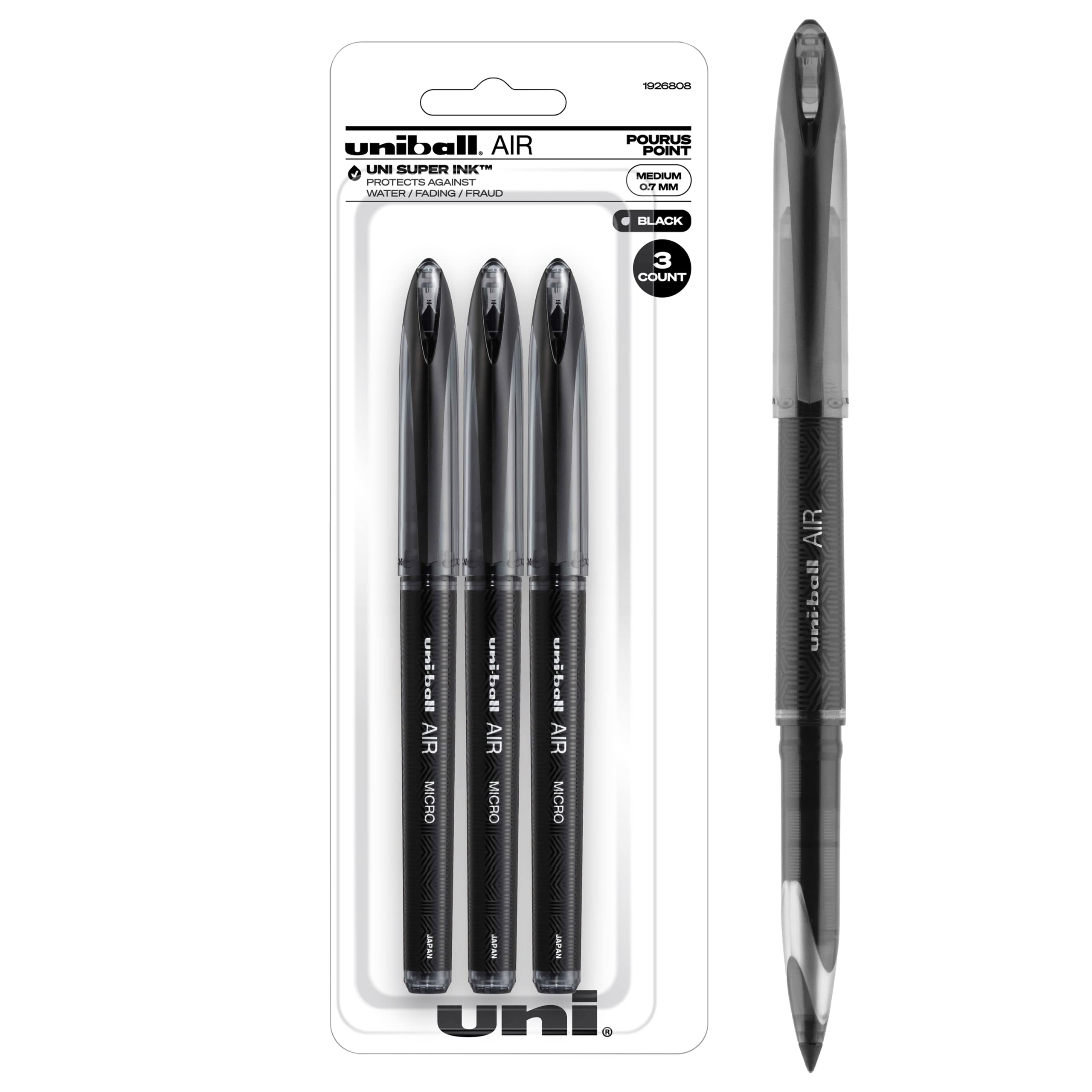 Uniball Air 3 Pack in Black, 0.7mm Medium Rollerball Pens, Try Gel Pen –  Covrick